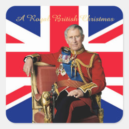 Adesivo Quadrado Rei Carlos III Bandeira britânica Saudação de Nata