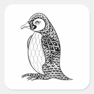 Adesivo Quadrado Rei pinguim artístico Zendoodle