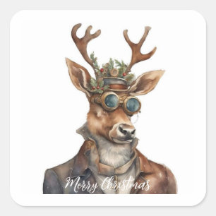 Adesivo Quadrado Reindeador de Natal Festivo Steampunk