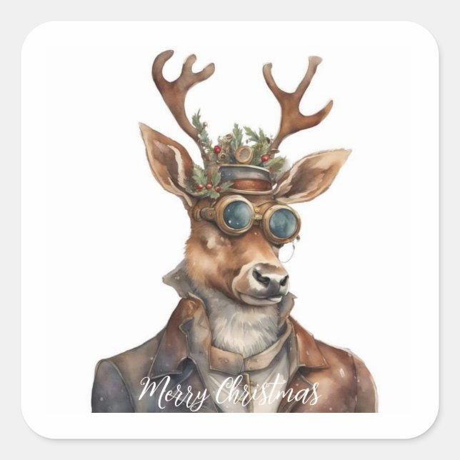 Adesivo Quadrado Reindeador de Natal Festivo Steampunk (Frente)