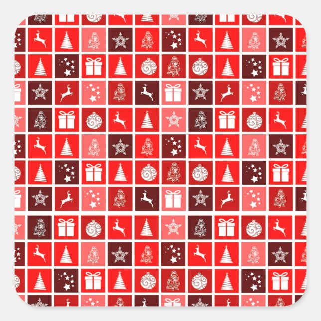 Adesivo Quadrado Reindeer de Árvore Fresca de Natal Vermelho (Frente)