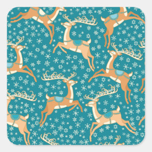 Adesivo Quadrado Reindeer De Natal: Padrão Vintage Invisível.
