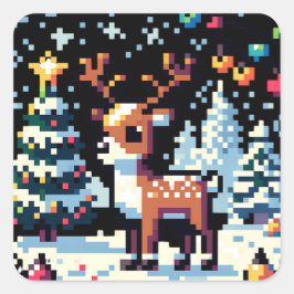 Adesivo Quadrado Reindeer de Natal Winter Wonderland Pixel Art