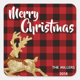 Adesivo Quadrado Reindeer Glitter Dourado Feriado de Natal