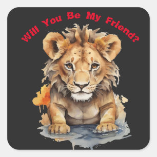 Adesivo Quadrado Reino Animal - Leão - Arte a Cores de Água