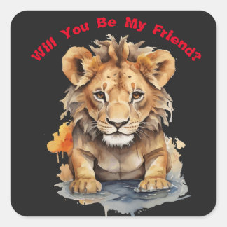 Adesivo Quadrado Reino Animal - Leão - Arte a Cores de Água