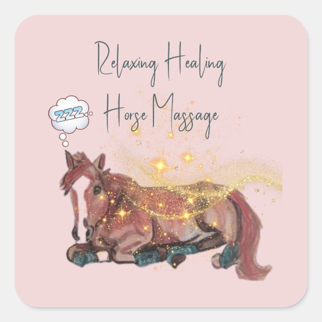 Adesivo Quadrado relaxar a massagem de cavalos de cura (Frente)