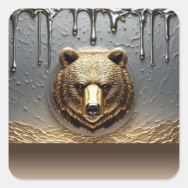 Adesivo Quadrado Relevo de Urso Dourado Com Efeito de Gotejamento d