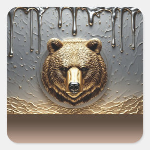 Adesivo Quadrado Relevo de Urso Dourado Com Efeito de Gotejamento d
