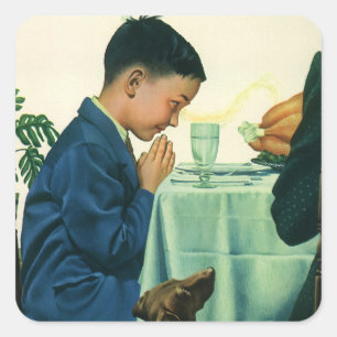 Adesivo Quadrado Religião do vintage, menino que diz a benevolênc