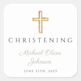 Adesivo Quadrado Religião Sage Green Wood Cross Christening
