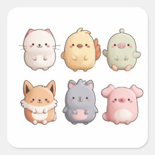 Adesivo Quadrado Relógio de Parede de Animal Fofo – Animal de Desen