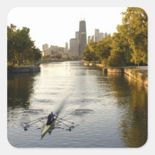 Adesivo Quadrado Remadores no lago do Lincoln Park, Chicago, Illino