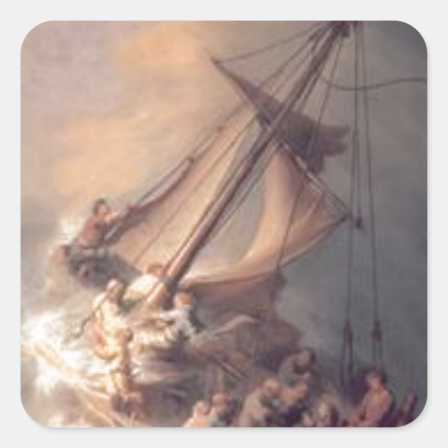 Adesivo Quadrado Rembrandt - Cristo na Tempestade - Pintura Antiga (Frente)