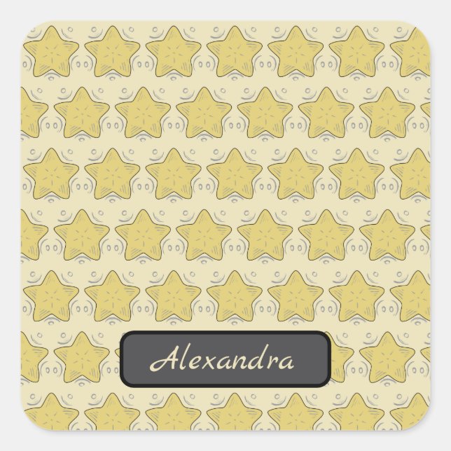 Adesivo Quadrado Remendo de Patchwork com Estrela Amarela Apliqué (Frente)