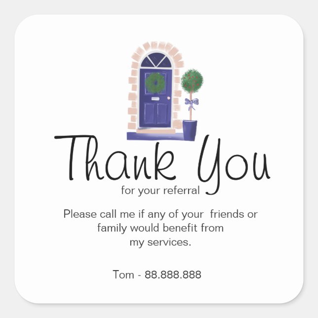 Adesivo Quadrado Remessa Imobiliário Obrigado a negócios (Frente)