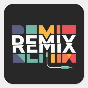 Adesivo Quadrado Remix Áudio   Gráfico Geométrico Retro de Música d