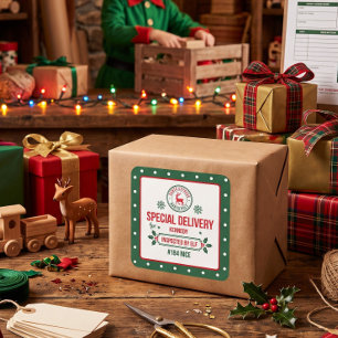 Adesivo Quadrado Rena das entregas do Expresso Papai Noel Verde pon