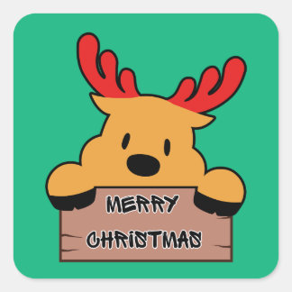 Adesivo Quadrado Rena de Natal de desenho animado fofa