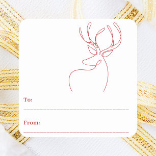 Adesivo Quadrado Rena de Natal moderna doodle vermelho branco