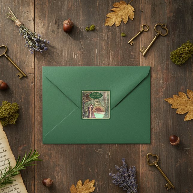 Adesivo Quadrado Renascença Medieval Floral e Espada Dourada (Criador carregado)