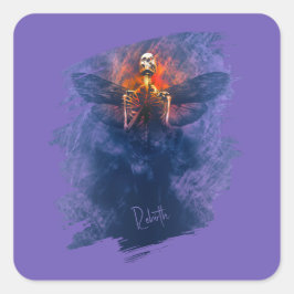 Adesivo Quadrado Renascimento. Esqueleto com asas ascensões