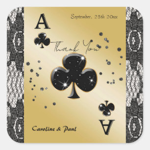Adesivo Quadrado Renda Preta, Ás de Paus, Agradecimento com Brilho 