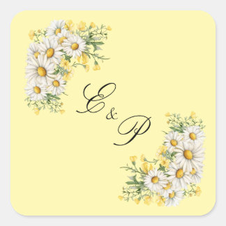 Adesivo Quadrado Renda Vintage & Margaridas Floral Casamento