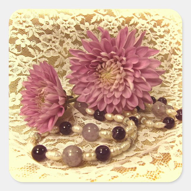 Adesivo Quadrado rendas, pérolas e Mães (Frente)