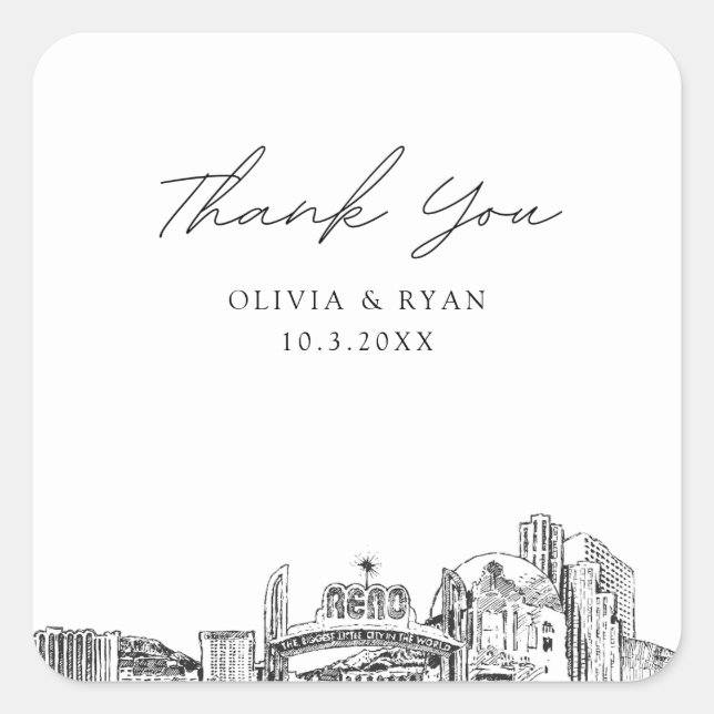 Adesivo Quadrado Reno Wedding Favor Obrigado (Frente)