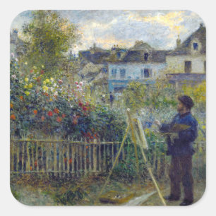 Adesivo Quadrado Renoir - Claude Monet Pintando em seu Jardim