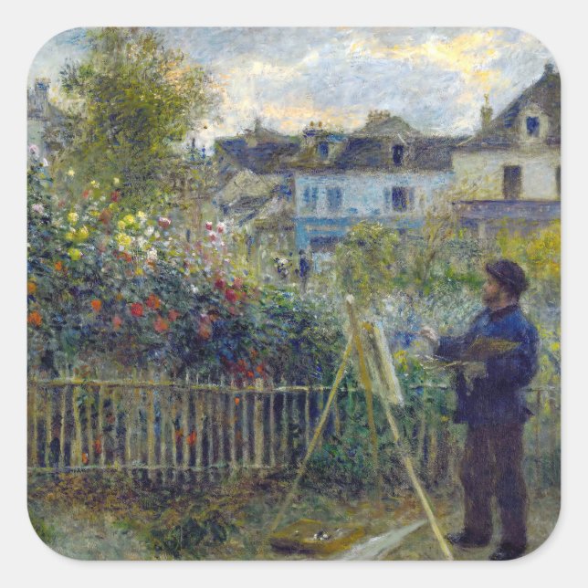 Adesivo Quadrado Renoir - Claude Monet Pintura em seu Jardim (Frente)