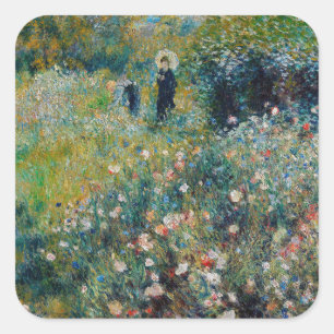 Adesivo Quadrado Renoir - Mulher com Guarda-Sol num Jardim