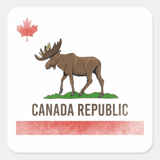 Adesivo Quadrado República do Canadá - Canadá, Moose e Bandeira da  (Frente)