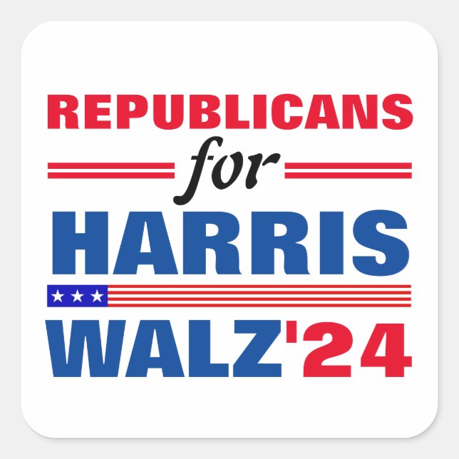 Adesivo Quadrado Republicanos por Harris Walz Red Blue (Frente)