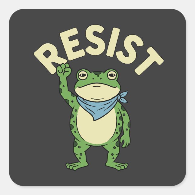 Adesivo Quadrado Resist Frog Illustration STICKER, Cute Protest Fro (Frente)