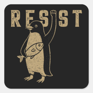 Adesivo Quadrado Resistência Ao Ativismo Do Pinguim Vintage Gráfico