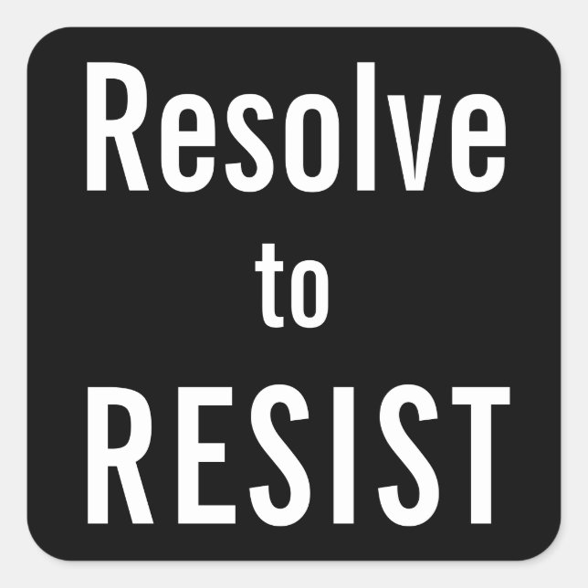 Adesivo Quadrado Resolver para RESIST, letras brancas em preto (Frente)
