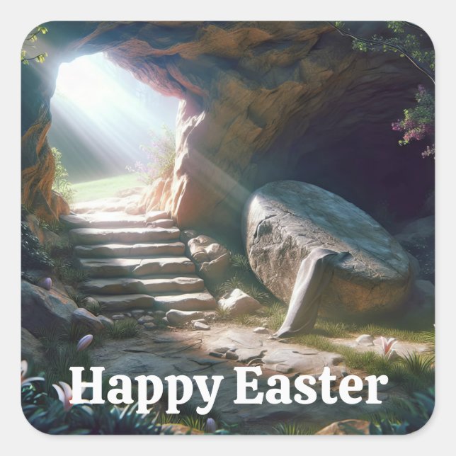 Adesivo Quadrado Ressurreição de Domingo de felz pascoa (Frente)