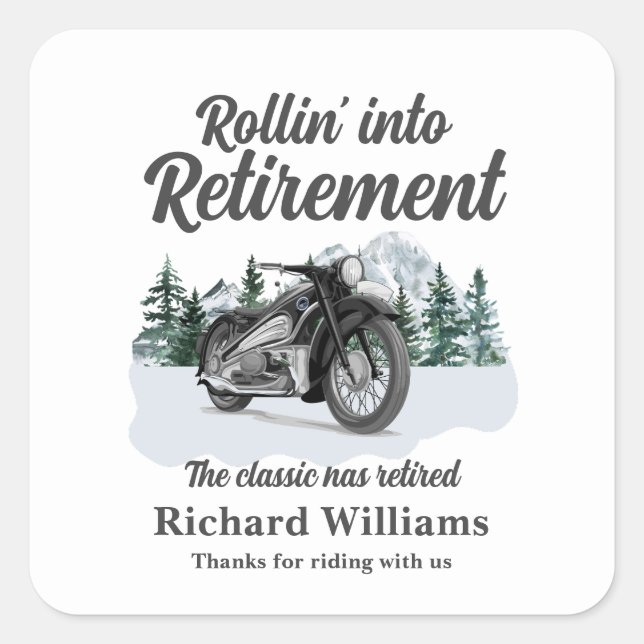 Adesivo Quadrado Retirement Travel Theme Classic Motorbike Rolling (Frente)