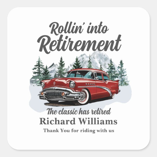 Adesivo Quadrado Retirement Travel Theme Classic Retro Car Rolling (Frente)