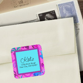 Adesivo Quadrado Retornar Endereço Colorido, Cor-de-Rosa