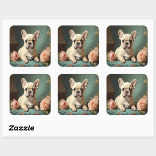 Adesivo Quadrado Retrato Antigo de Cachorrinho French Bulldog Fofo
