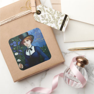 Adesivo Quadrado Retrato Bonito Estilo Vintage Dark Academy Girl