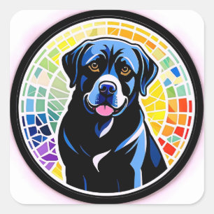 Adesivo Quadrado Retrato Colorido de Cachorro em Círculo de Mosaico