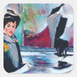 Adesivo Quadrado Retrato da Mulher Vintage com fundo de Abstrato