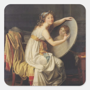 Adesivo Quadrado Retrato de Adelaide cor-de-rosa Ducreux