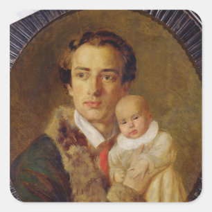 Adesivo Quadrado Retrato de Alexander Herzen com seu filho, 1840