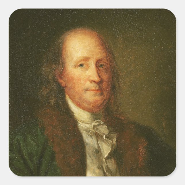 Adesivo Quadrado Retrato de Benjamin Franklin (Frente)
