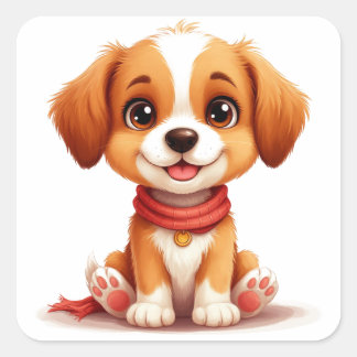 Adesivo Quadrado Retrato de Cachorrinho Fofo para Amantes de Cachor